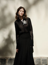 Flared High-Waisted Semi-Sheer Linen Skirt With Flowing Full-Length Silhouette